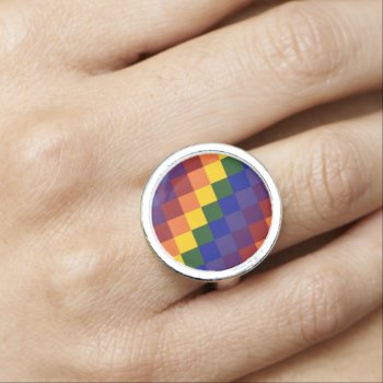 Checkered Rainbow Ring by RocklawnArts at Zazzle