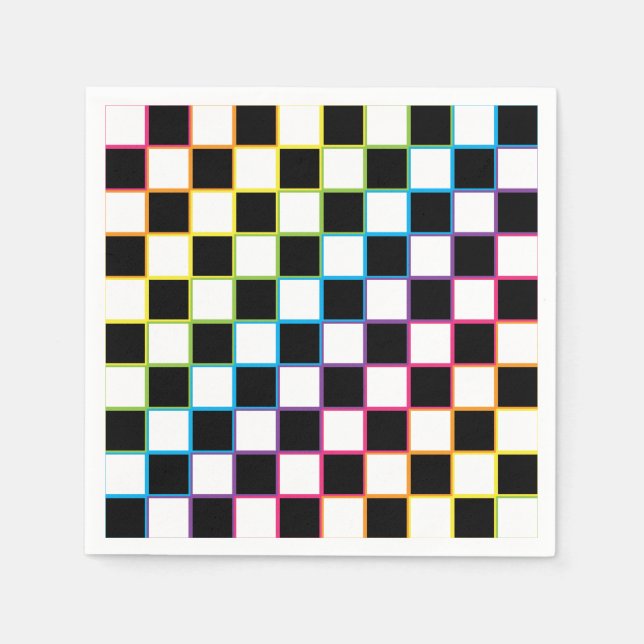 Checkered Rainbow white  Napkins (Front)