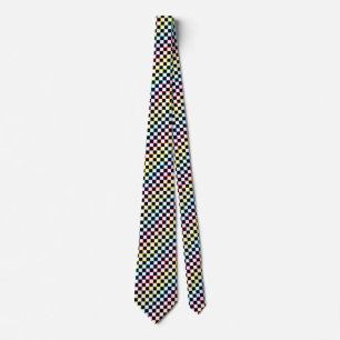 Checkered Rainbow white Neck Tie