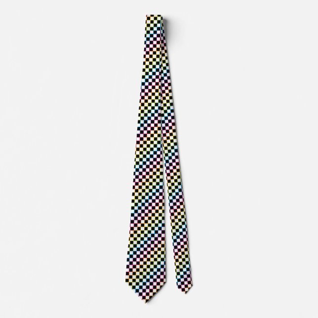 Checkered Rainbow white  Neck Tie (Front)