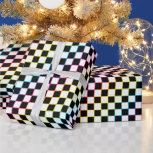 Checkered Rainbow white  Wrapping Paper