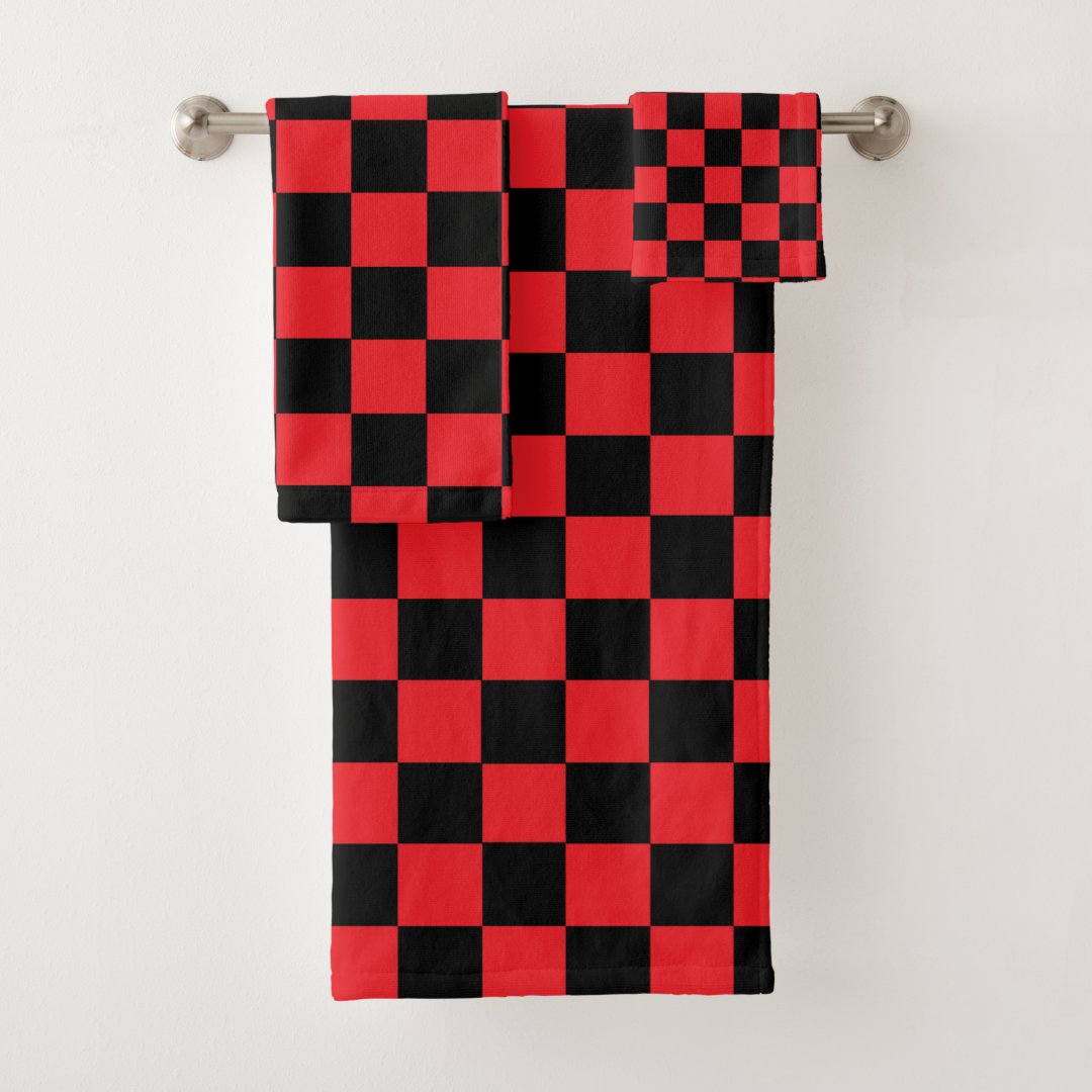 Checkered Red and Black Bath Towel Set Zazzle