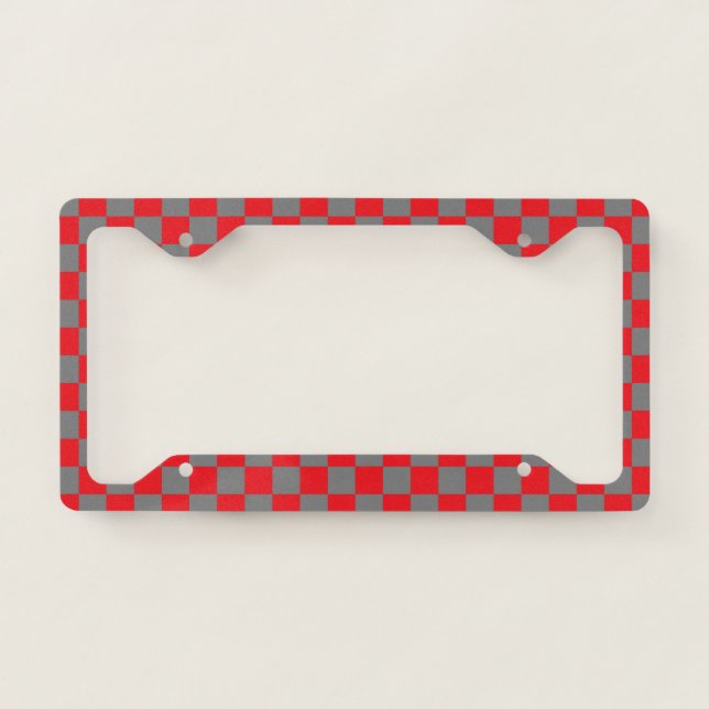 Checkered Red and Charcoal Grey License Plate Frame (Front)