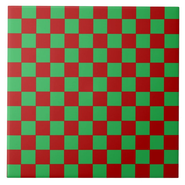 Checkered Red and Green  Ceramic Tile (Front)