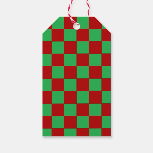 Checkered Red and Green  Gift Tags (Front)