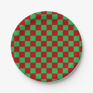 Checkered Red and Green Paper Plates