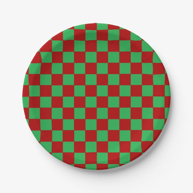 Checkered Red and Green  Paper Plates (Front)