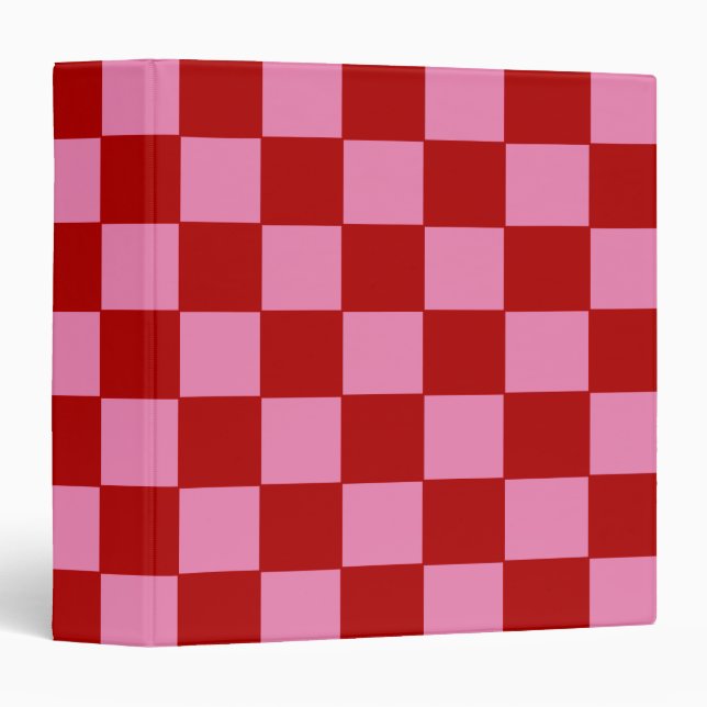 Checkered Red and Hot Pink  3 Ring Binder (Front/Spine)