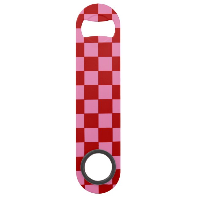 Checkered Red and Hot Pink  Bar Key (Front)