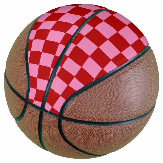 Checkered Red and Hot Pink  Basketball (Angled)
