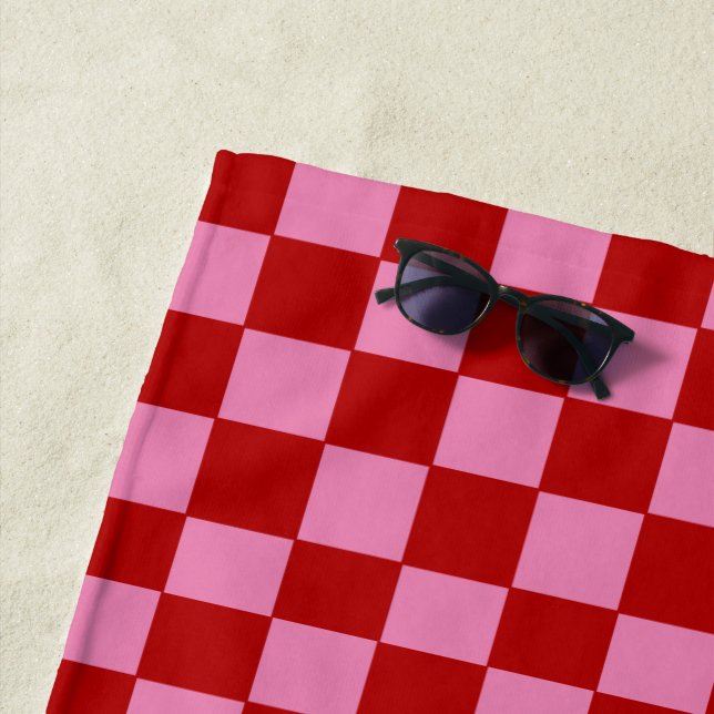 Checkered Red and Hot Pink  Beach Towel (In Situ)
