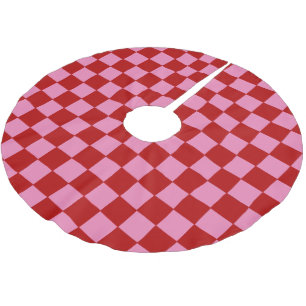 Checkered Red and Hot Pink  Brushed Polyester Tree Skirt