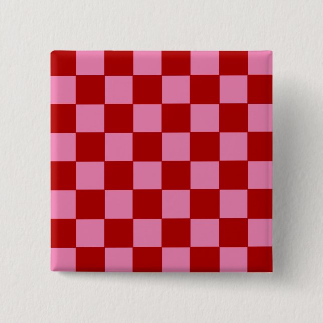 Checkered Red and Hot Pink  Button (Front)