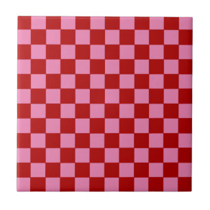 Checkered Red and Hot Pink Ceramic Tile
