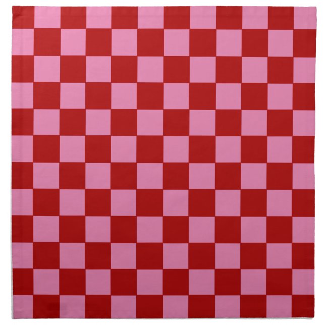 Checkered Red and Hot Pink  Cloth Napkin (Front)