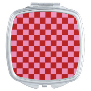 Checkered Red and Hot Pink Compact Mirror