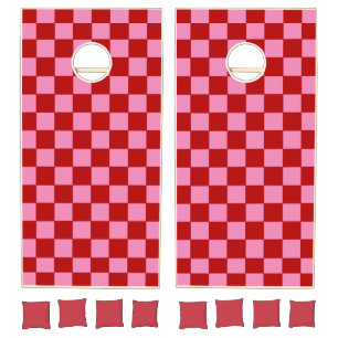 Checkered Red and Hot Pink Cornhole Set