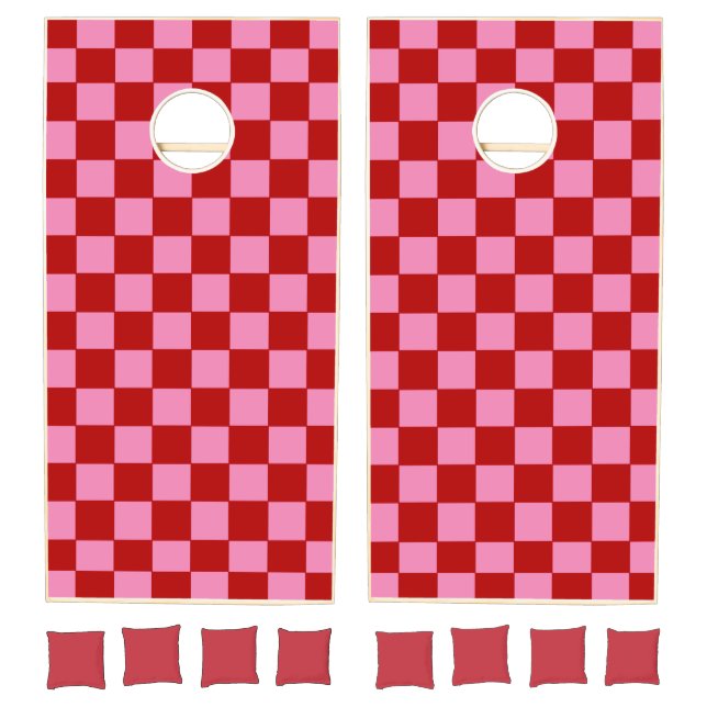 Checkered Red and Hot Pink  Cornhole Set (Set)
