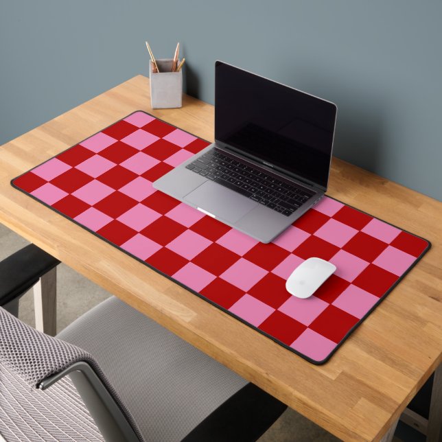 Checkered Red and Hot Pink  Desk Mat (Office 2)