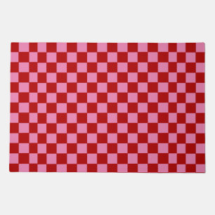 Checkered Red and Hot Pink Doormat
