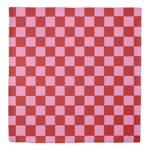 Checkered Red and Hot Pink  Duvet Cover