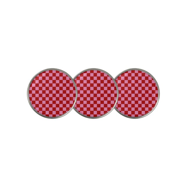 Checkered Red and Hot Pink  Golf Ball Marker (3 Up)