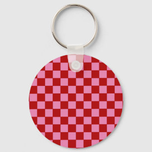 Checkered Red and Hot Pink Keychain
