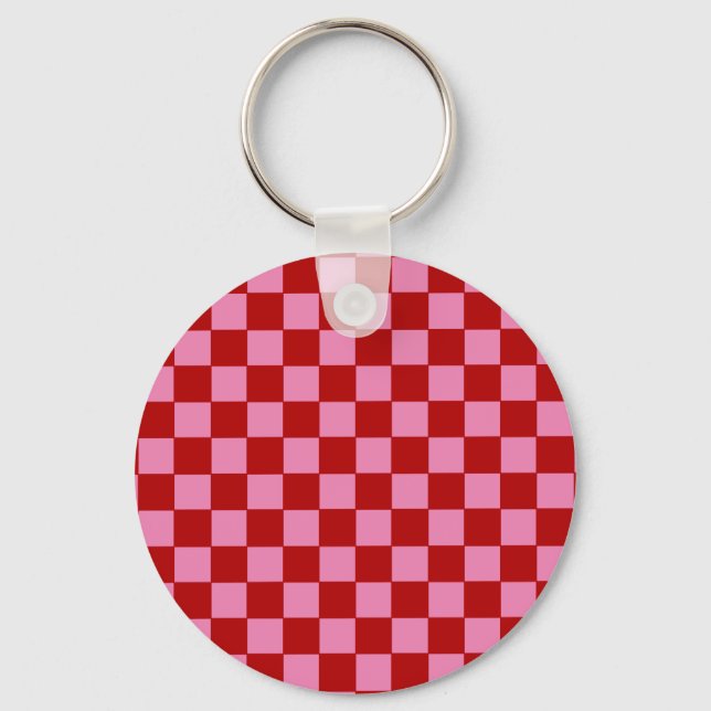 Checkered Red and Hot Pink  Keychain (Front)