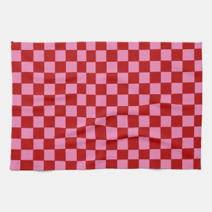 Checkered Red and Hot Pink  Kitchen Towel