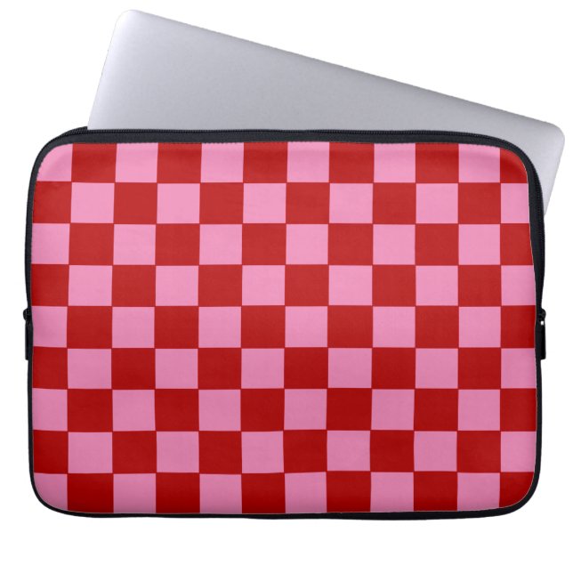 Checkered Red and Hot Pink  Laptop Sleeve (Front)