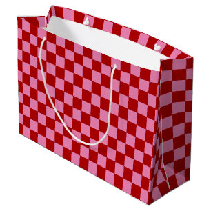 Checkered Red and Hot Pink Large Gift Bag