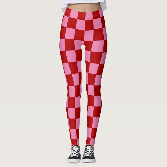 Checkered Red and Hot Pink  Leggings (Front)
