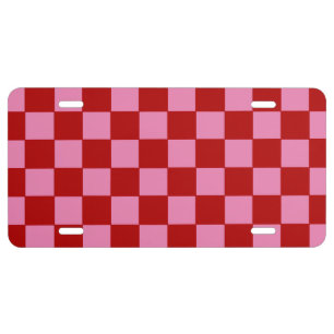 Checkered Red and Hot Pink  License Plate
