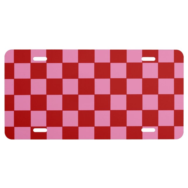 Checkered Red and Hot Pink  License Plate (Front)
