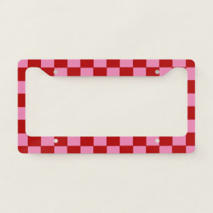 Checkered Red and Hot Pink License Plate Frame