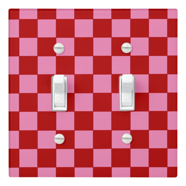Checkered Red and Hot Pink  Light Switch Cover (In Situ)