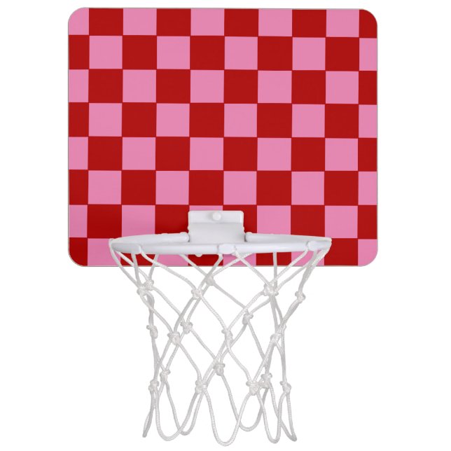 Checkered Red and Hot Pink  Mini Basketball Hoop (Front)