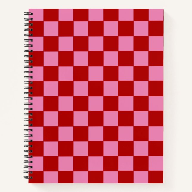 Checkered Red and Hot Pink  Notebook (Front)