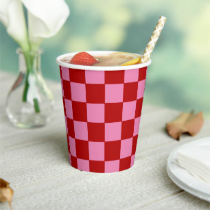 Checkered Red and Hot Pink Paper Cups