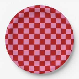 Checkered Red and Hot Pink Paper Plates