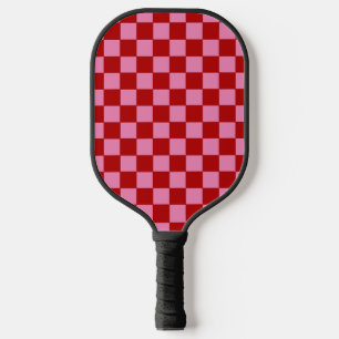 Checkered Red and Hot Pink Pickleball Paddle