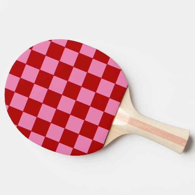 Checkered Red and Hot Pink  Ping Pong Paddle (Side)