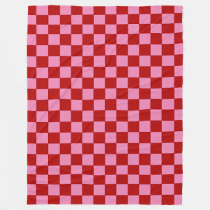 Checkered Red and Hot Pink Poker Cards Fleece Blanket