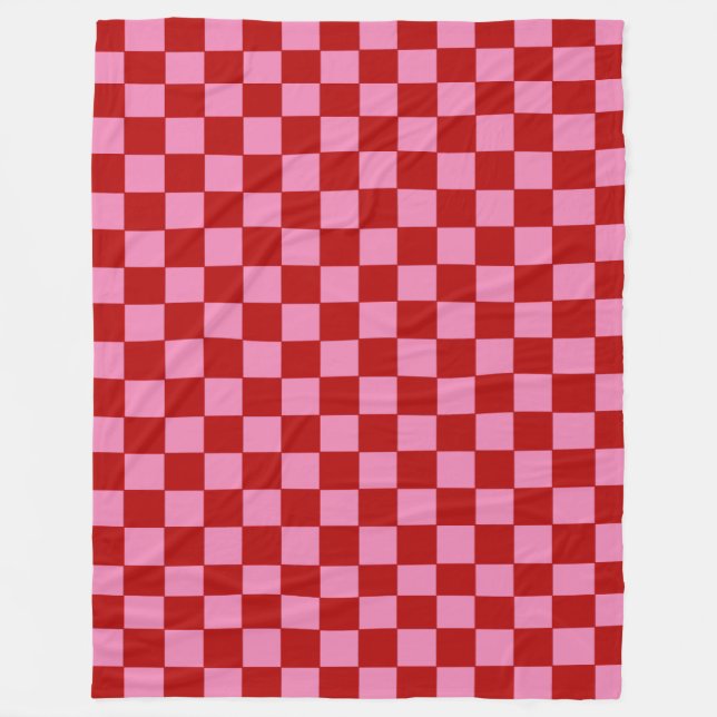 Checkered Red and Hot Pink  Poker Cards Fleece Blanket (Front)