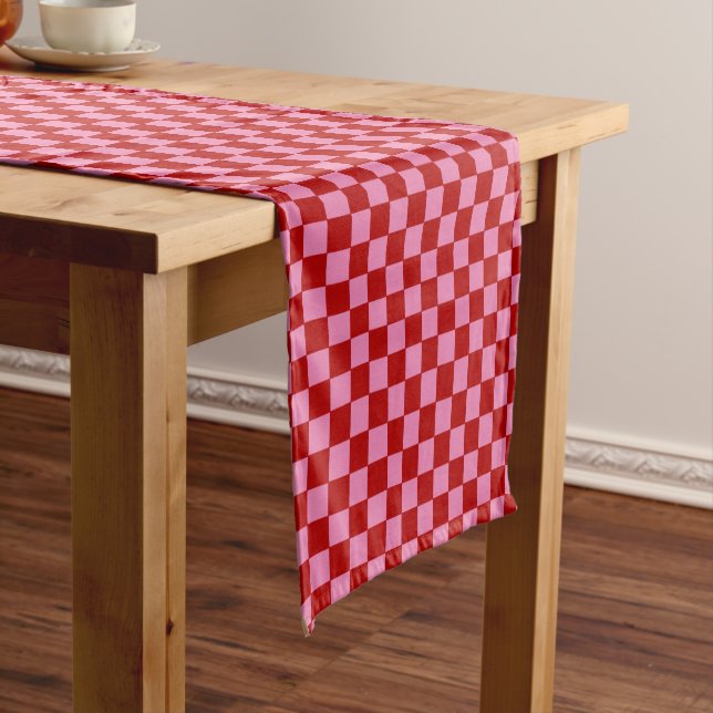 Checkered Red and Hot Pink  Short Table Runner (In Situ)