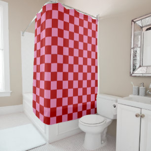 Checkered Red and Hot Pink Shower Curtain