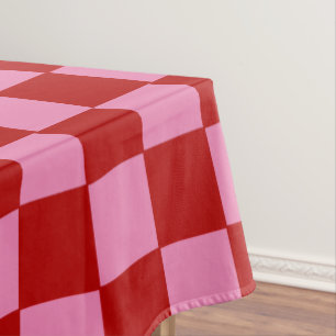 Checkered Red and Hot Pink  Tablecloth