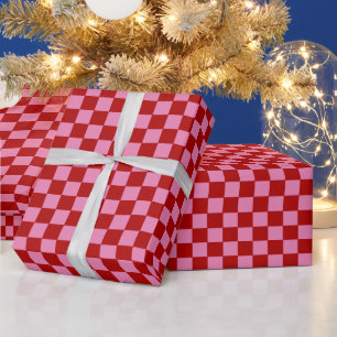 Checkered Red and Hot Pink  Wrapping Paper