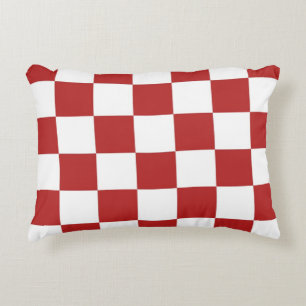 Checkered Red and White Accent Pillow