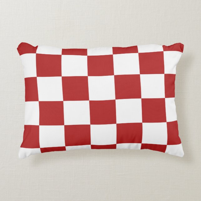Checkered Red and White Accent Pillow (Front)